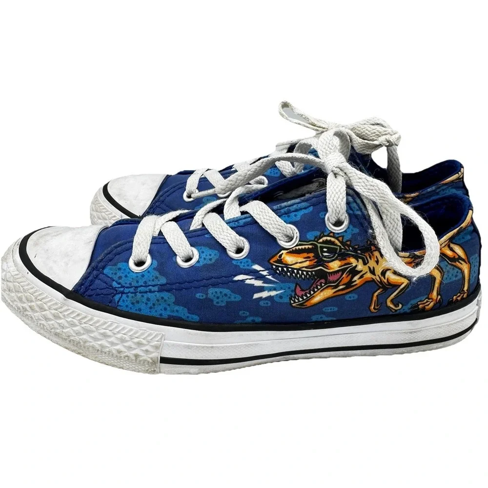 Converse All Star Low Top Dinosaur Print Blue Kids Sneakers Shoes Size 1 Youth